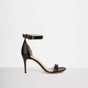 Erin Adamson Victoria black leather single strap sandals, Size 37 / US 7